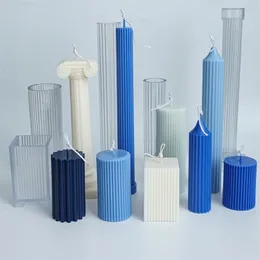 DIY Long Brush Holder Stripe Plastic Round Square Shape Mould Jars Candle Making Molds 220629