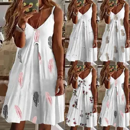 Lässige Kleider Frauen Slip Kleider Sommer gegen Nacken Ärmel und Feder Ananas Herz mit floralem Druck loser Party Vestidos S-5xl übergroße Myj1680