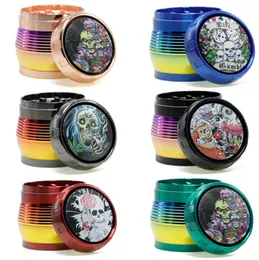 The latest 63x69x69mm Smoke grinder zinc alloy four -layer multi -color striped large -capacity smoke grinding heater selection support custom logo