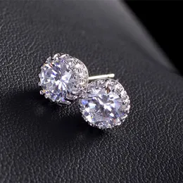 Fashion Colorful 8mm designer earring Stud AAA Cubic Zirconia Designer Crown Copper Round Cut Silver White Red Blue Yellow CZ earrings Jewelry For Women Party
