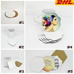 DIY Sublimation Blank Coaster Wooden Cork Cup Pads MDF Reklam Gåva Promotion Love Round Flower Shaped Cup Mats SXA11