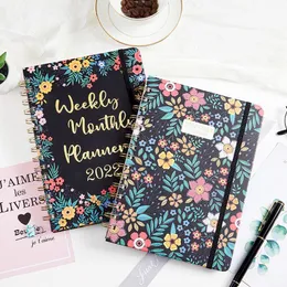 Notepads 2022 Europe Planner Flower Schedule Notebook Daily Plan Yearly Calendar A5 Coil English Book Time Management Agenda