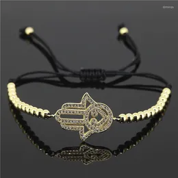 5pcs/pack Anil Arjandas Bracelet Paved White CZ Hamsa Connector& 4mm Brass Beads Braiding Unisex Macrame Jewelry2022 Charm Bracelets