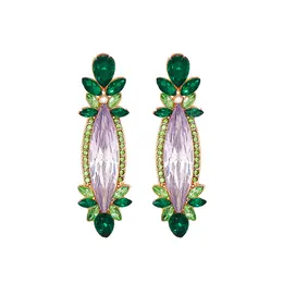 Orecchini pendenti lunghi in cristallo verde per le donne Regalo per feste di gioielli con orecchini pendenti vintage di alta qualità