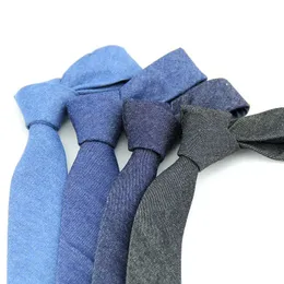 Fashion Neck Ties for Men 6cm Skinny Denim Cotton Black Blue Solid Necktie Plaid Striped Narrow Gravata Business Ys222