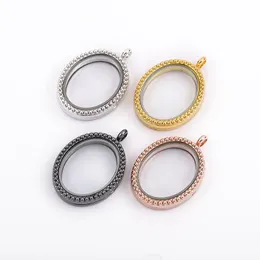 Pendant Necklaces 10pcs/lot 4 Color Oval Floating Locket With Rhinestone Magnetic Glass Po Memory LocketPendant