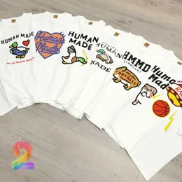 HUMAN MADE T Shirt Love Cartoon Flying Duck Dog Pig Slub Bawełniane koszulki z krótkim rękawem dla kobiet mężczyzn