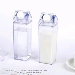 17oz 500 ml Milk Carton Water Bottle Milk Storage Box Transparent Square High Capacity Cup Plastic Coffee Drink Mugg Originalitet C0616G08
