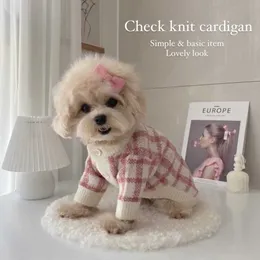 INS estilo estilos coreanos coreanos xadrez coreano Cardigan Autumn e inverno quente pequeno e médio cães de gato de cachorro