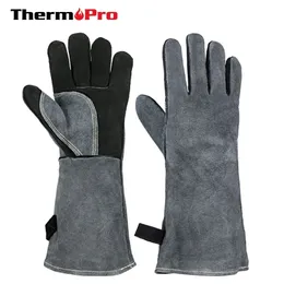 ThermoPro GL02 500 Heat Resistant Grill BBQ Gloves Leather Forge Welding Glove 40CM with Long Sleeve Microwave oven Mitts 220510