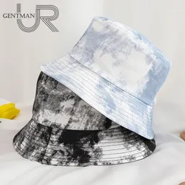 Fashion Tie Dye Bucket Hats Bomull Dubbelsidig slit sommarmössa för kvinnor utomhus gata solskyddsmedel sol hatt kvinnlig panama bred grim elob22