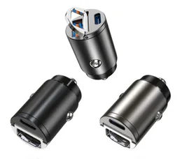 30W Mini Car Charger Fast Charging 2in1 USB PD Type C Port Zinc Alloy for Mobile Phone GPS