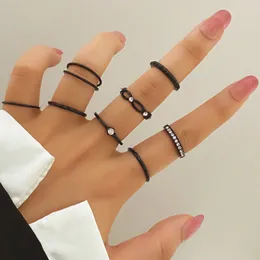 Mode Mozaïek Diamond Black Ring Set voor Dames Geometrische Metalen Cross Rings Trend Persoonlijkheid Sieraden Geschenken