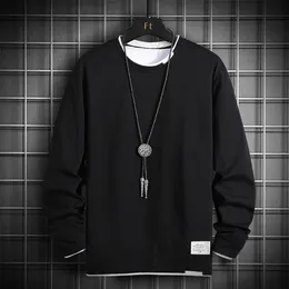 Single Road Mens T Shirt Blank Oversized 100% Cotton Long Sleeve Tshirt Japanese Streetwear Vintage Black T-Shirt 220401