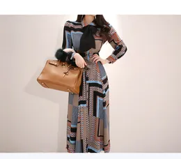 Vintage Print Elegant Long Dress Women 2022 Spring Single-breasted Shirt Dresses Waist Swing Ankle-length Vestidos