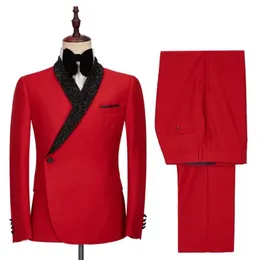Ternos masculinos Blazers Red Tuxedos de casamento preto lantejoulas laminárias de lapela de lapela last Design 2 peças homens nofas