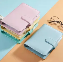 A6 Notebook Notepads Binder 6 Rings Spiral Business Office Planner Agenda Budget Binders Macaron Color PU Leather Cover((Binder Pockets)) SN4505