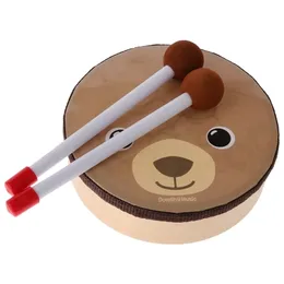 Cartoon Bear Pattern Drum Musical Toy Percussion Instrument med pinnar Rem för barn barn 220817