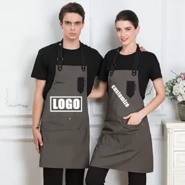 Grembiule personalizzato nome del negozio firma personalizzata unisex antivegetativa lavoro in tela kit da cucina regolabile utensili per la pulizia 220608