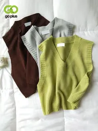 GOPLUS Women V-Neck Knitted Vest Spring Autumn Sweater Vests Short Female Casual Sleeveless Twist Knit Pullovers C9510 220715