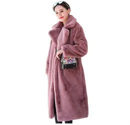 Nuove donne inverno caldo pelliccia sintetica cappotti cappotto lungo donna spessa collo rovesciato cappotto caldo Casaco Feminino