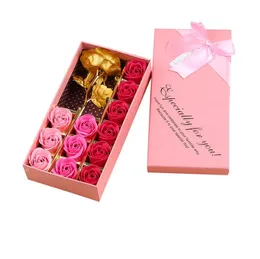 Artificial Soap Flower Petals 12pcs Box Roses with Imitate Gold Foil Rose Flower for Valentines Day Wedding Anniversary SN3735