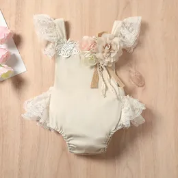Śliczne dziewczynki Romper Summer Toddler niemowlę księżniczkę Elegancka 3D Flower Lace Jumpsuits Tutu spódnice świąteczne ubrania 220525