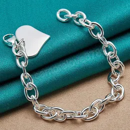 925 Sterling Silver Heart Love Bracelet Chain for Woman Man Charm مشاركة الزفاف مجوهرات الحفلات
