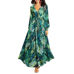 AECU Vestido Floral Print Boho Maxi платье сексуальная леди богемскую осенню