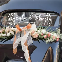 花のカスタマイズされた名前ステッカーDIYカー装飾ビニールデカールパーソナライズされた花嫁の新郎新婦名と結婚式の日付LC777 220613