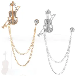 Koreanische Mode Violine Brosche Pins Strass Kristall Quaste Kette Kragen Pin Schmuck Geschenke für Männer Zubehör