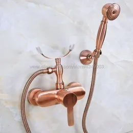 Bathroom Shower Sets Antique Red Copper Faucet Bath Mixer Tap With Hand Head Set Wall Mounted Kna349Bathroom
