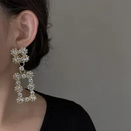 Dangle & Chandelier Luxury Shiny Square Crystal Earrings For Women Long Tassel Big Full Rhinestone Drop Delicate Girl Party JewelryDangle Ch