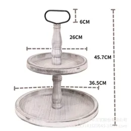 Inne wystrój domu Antique podwójna warstwowa taca ciasta retro okrągła liczna drewniana paleta owoce talerz popołudniowy herbata