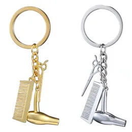 Barber Shop Tools Key Ring hårtork sax Kammar hängen Simulering Keychain Dresser Present Frisörsgåva