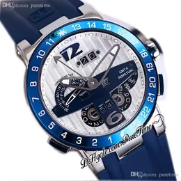 Executive El Toro Perpetual Calendar GMT Automatic Mens Watch 326-00-3/BQ Steel Case Blue Bezel White Silver Dial Rubber Strap Limited Edition Watches Puretime F26F6