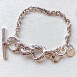Joias de luxo de alta qualidade 925 pulseira de prata esterlina adequada para contas Pandoras Charms Heart T com caixa de logotipo original, amor ao longo da vida para as pessoas ao seu redor