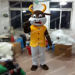 Halloween Brown Cow Mascot Costume de desenho animado Personagem Carnival Festival Dresses Fantasia Tamanho dos adultos Tamanho da festa ao ar livre de Natal