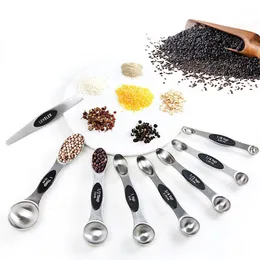 Stainless Steel Measuring Spoon Set Magnetic Suction Overlapping Double Head Spoon Baking Seasoning Spoon-Kitchen Cooking Tool