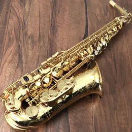 Mässing av guldpläterad e-flat altsaxofon original 875 en-till-en struktur stil professionell klass ton alt sax instrument