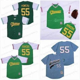 Xflsp Męskie Kenny Powers # 55 Eastbound i Down Mexican Charros Movie Baseball Jersey Zielone Niebieskie Tanie Koszulki Zszyte Koszulki Szybka Wysyłka