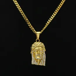 Mens Hip Hop Necklace Jewelry Iced Out JESUS Piece Pendant Necklaces With 70cm Gold Cuban Chain2736