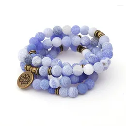 Perlenstränge 108 Mala Perlen Armbänder für Yoga Chakra Crack Naturstein Armband Halskette Schmuck Frauen Pulsera Fawn22