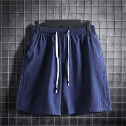 M 5xl Plus Size Men S Shorts Elastyczna talia z sznurkiem sportowa zwykła kolor bawełniany lniany lniany swobodne spodnie letnie ubranie 220722