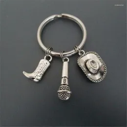 Keychains Country Music Keychain Microphone Key Ring Cowboy Accessories Enek22