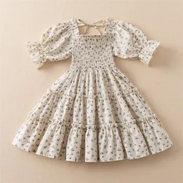 Short Sleeve Dress for Girl Polka Dot Kids Floral Evening Party Dresses Children Clothing Girls Birthday Smocked Vestidos 3-8T 220426
