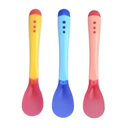 born Silicon Safety Temperature Sensing Kids Children Flatware Baby Feeding Spoons Supplies Fork Tableware 220713