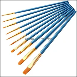 10Pcs/Set Paint Brushes Round Pointed Tip Nylon Hair Artist Paintbrushes For Acrylic Oil WatercolorFace Nail ArtFine Detail Jk2101Xb Drop