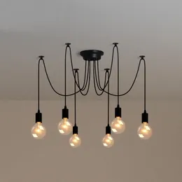 Pendant Lamps 5/6/8 Lights Black / White Lustre Retro Chandelier Loft Light Wrought Iron American Spider ChandePendant