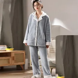 Herfst Winter Warm Flanel Vrouwen Pajama Sets Sets Sets